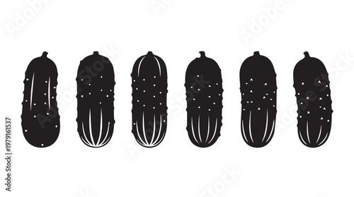 Row of Pickles Silhouette with Texture Details on White Background