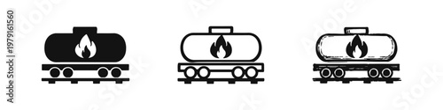 Gas Rail Tank Car Icon Set - Fuel Transportation and Energy Logistics Freight Wagon Symbols