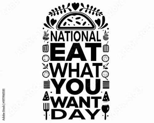 Eat What You Want Day Vector Art, Cheat Day Food Celebration Isolated on White