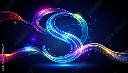 Vibrant Neon Light Swirling Patterns Abstract.