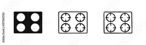 Stovetop with Four Burners Icon Set. Kitchen Appliance for Cooking and Food Preparation.