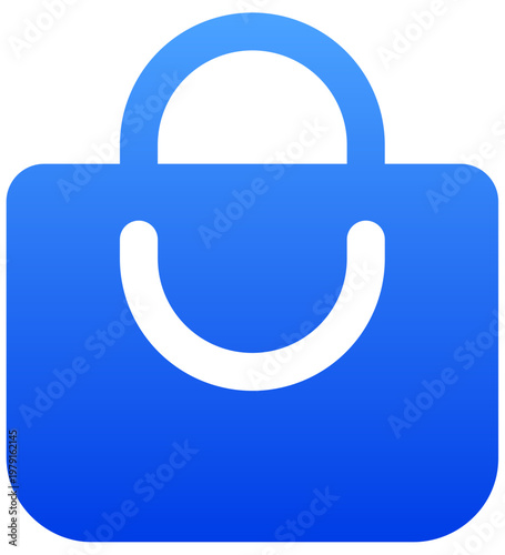 Minimalist blue shopping bag icon for retail brand and e-commerce app