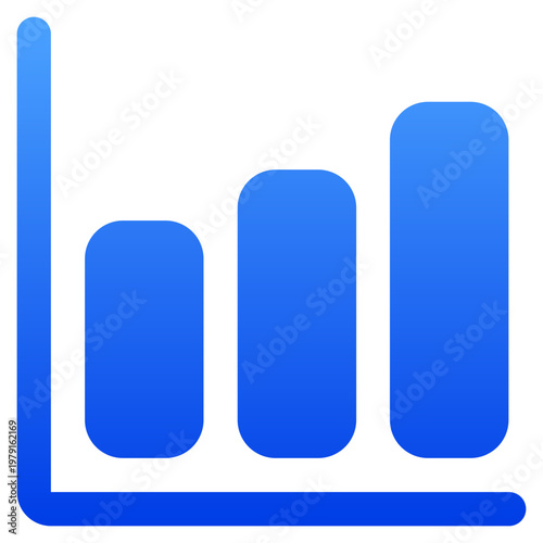 Blue business bar chart icon for data analysis and performance growth