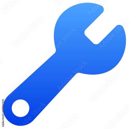 Blue wrench icon for construction repair and maintenance service UI