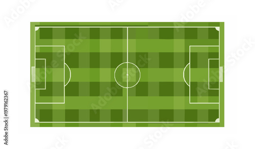 Top View Soccer Field Vector Illustration with Accurate Markings and Green Grass Layout