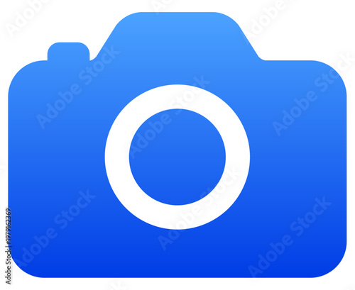 Blue digital camera icon for professional photography and media capture