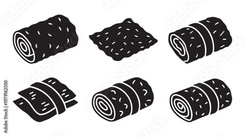 Six different forms of dried soybean pods and seeds in silhouette