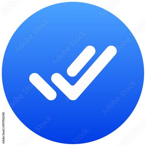 Circular blue button icon with double check marks for message read