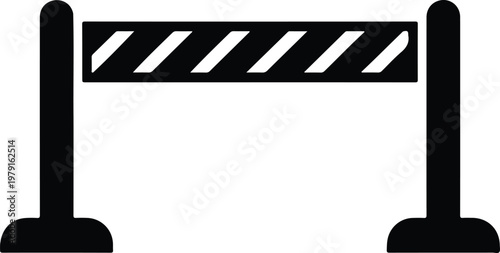 Minimalist black and white vector icon of a construction road barrier or traffic hurdle representing safety zones restricted access and urban maintenance