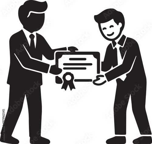 Successful professional receiving certificate of excellence from boss.