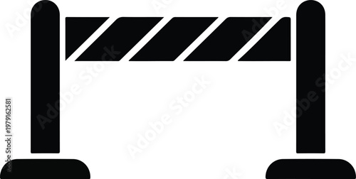 Minimalist black and white vector icon of a construction road barrier or traffic hurdle representing safety zones restricted access and urban maintenance