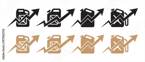 Increasing Fuel Prices Concept. Graphic Illustration of Jerry Cans and Upward Trend Arrows, Symbolizing Rising Energy Costs and Market Volatility.