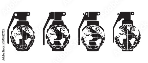 Earth Grenade Icons Set. on white background.