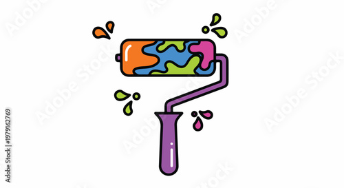 Colorful paint roller with drips.