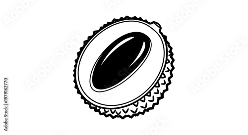 A simple black and white illustration of a camera lens on a plain white background.