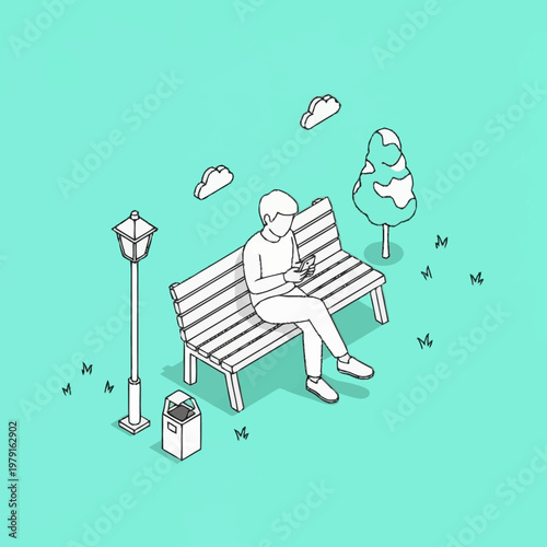 Man sitting on a park bench with a laptop.