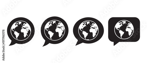 Speech bubble icons set. with earth globe inside on white background.