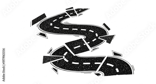 Abstract illustration of a broken road winding through space.