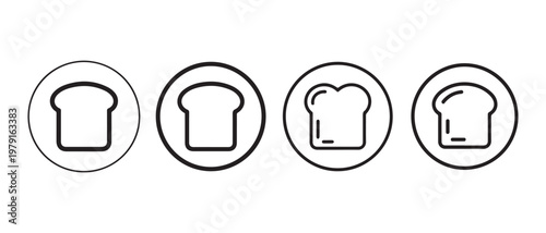 Toast bread slices icons set. in circles, line art style, simple and clean food symbols.
