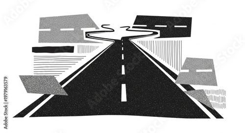 Abstract illustration of a winding road leading to a distant horizon.