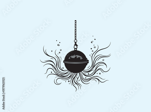 Loose leaf tea infuser silhouette with rising bubbles for wellness