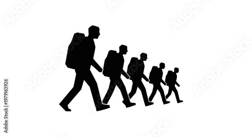 People walking in line silhouette.