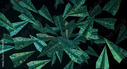 Abstract Geometric Green Shapes on Black Background