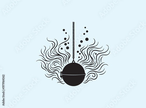 Dynamic tea culture silhouette of a spherical infuser with chain