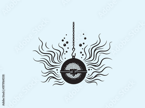 Culinary process step silhouette showing tea being infused in water