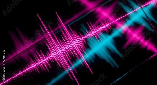 Abstract Sound Wave Visualization in Pink and Teal on Black Background
