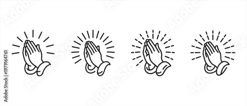 Praying Hands Illustration. with Radiating Light on White Background, Symbolizing Faith and Hope.