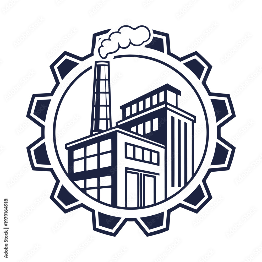 Fototapeta premium Modern factory icon in minimal flat style. Ideal for manufacturing, industry, and labor concepts