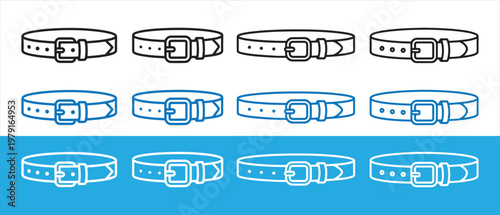 Collection of Outline Belt Icons. in Various Styles on White and Blue Backgrounds.
