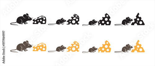 Illustrative Graphic of Mice Eating Cheese, Showing Consumption Progress in Both Monochrome and Color Schemes.
