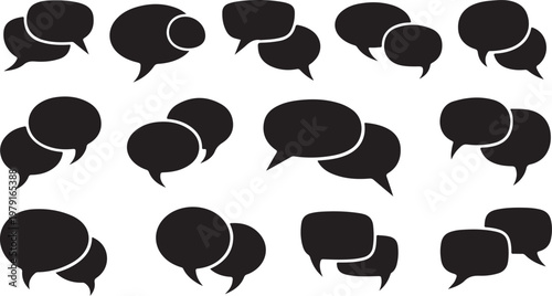 Black speech bubbles on white background for communication concepts