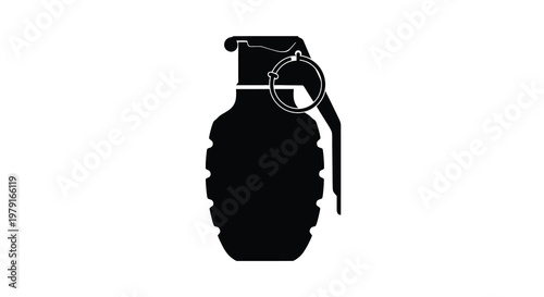 A dark detailed illustration of a hand grenade in black silhouette