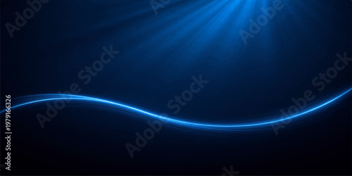 A glowing blue abstract background features a digital wave of light and dark motion rays that beam across a black space backdrop for an artistic energy design