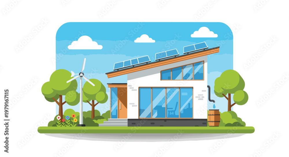 Naklejka premium Modern house with solar panels roof.