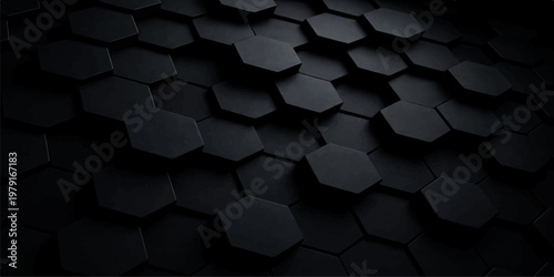 Abstract black and white hexagon pattern creates a 3d geometric cube texture for a digital technology wallpaper design