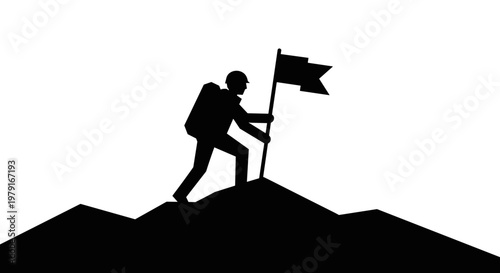 Man holding flag on mountain.