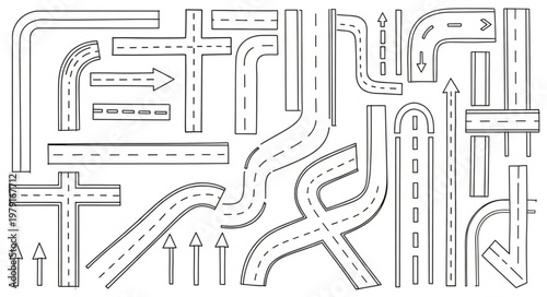 Abstract road network illustration with curves and straight lines.