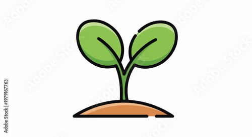 Green Seedling with Two Leaves Illustration.