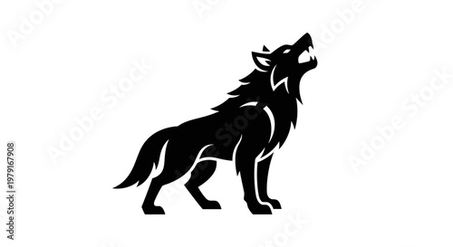 Stylized Black Wolf Howling Silhouette - Fierce Predator Symbol
