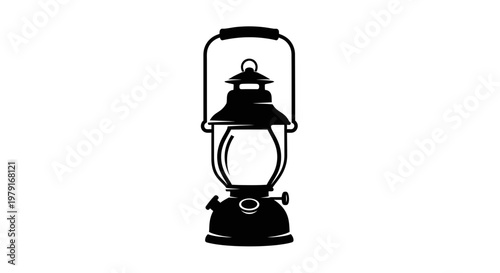 Vintage Oil Lantern Silhouette, Retro Camping Light Icon, Outdoor Adventure Symbol