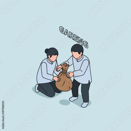 Two people picking up dog poop.