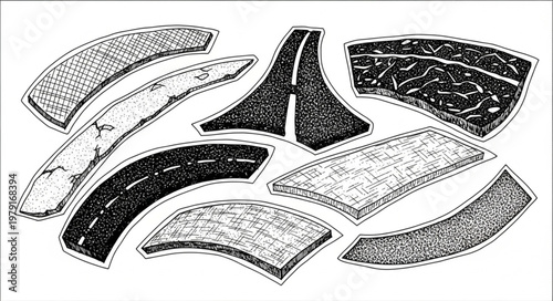 Abstract road segments and textures illustration.
