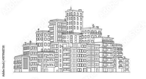 Abstract Sketch of a Dense Urban Apartment Building Complex.