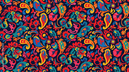 Vibrant colorful paisley pattern design.