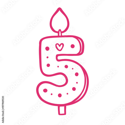 Number five candle cute kawaii line icon