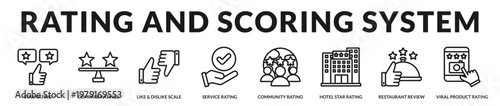 Icons representing rating systems, scoring mechanisms, and comparative evaluation across services and products in Lineal Icon Style